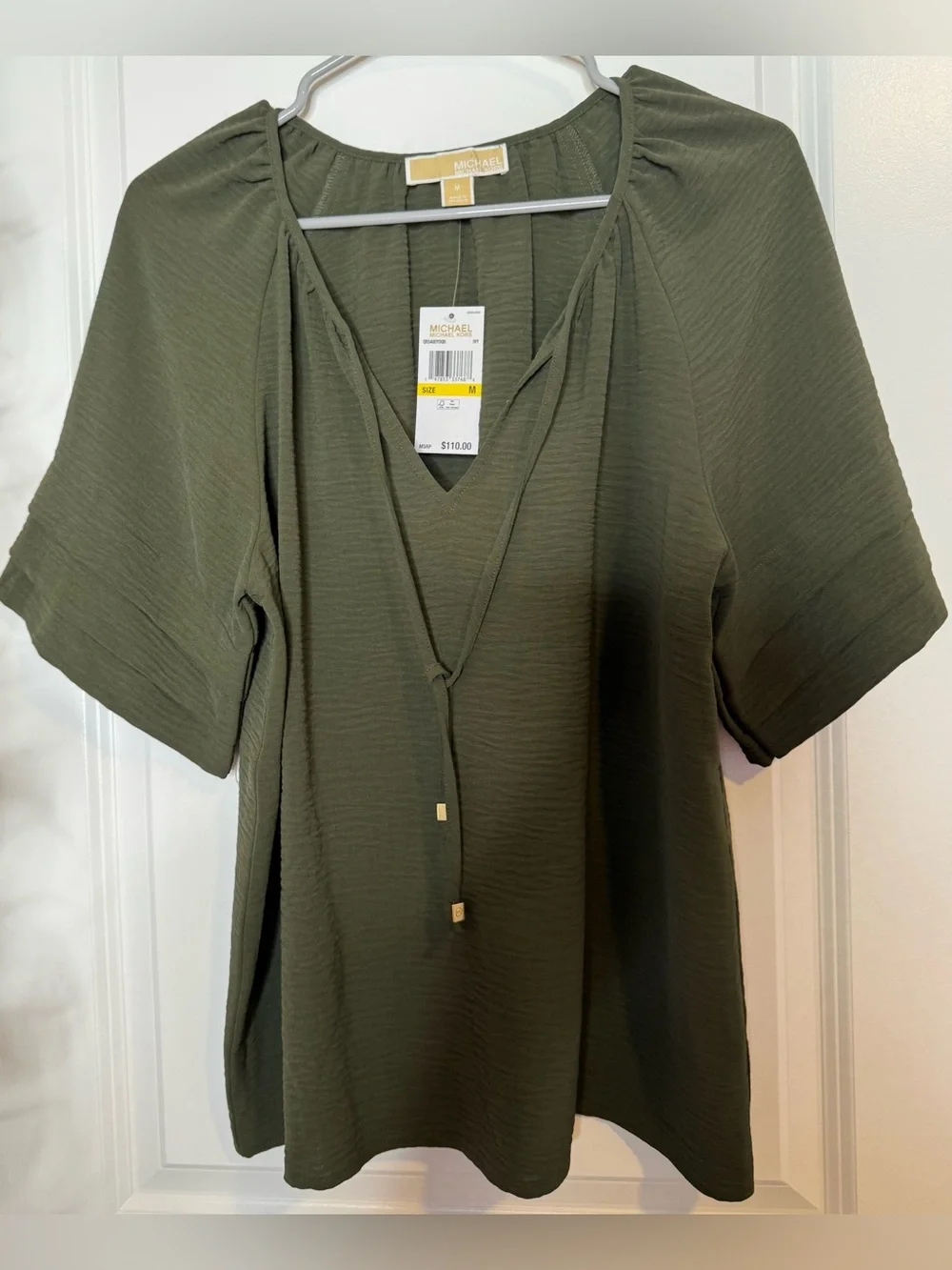 Michael Kors Olive Green V-Neck Tie-Front Tunic classy size medium